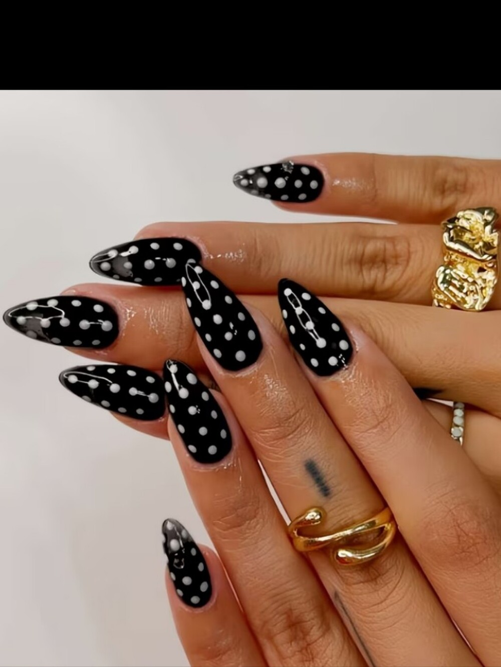 🔥3/$21 Black Polka Dot Stiletto Press-On Nails - Women Makeup